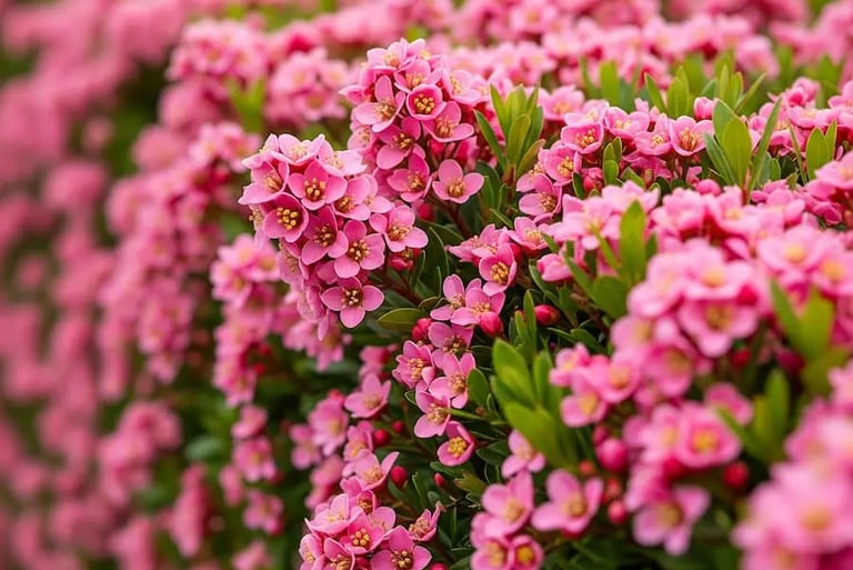 Espectacular seto de Escallonia de flor rosa