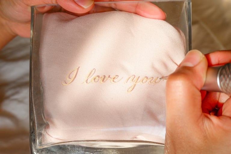 Hand engraved glass by NYC engraver Handwritten by Belle.