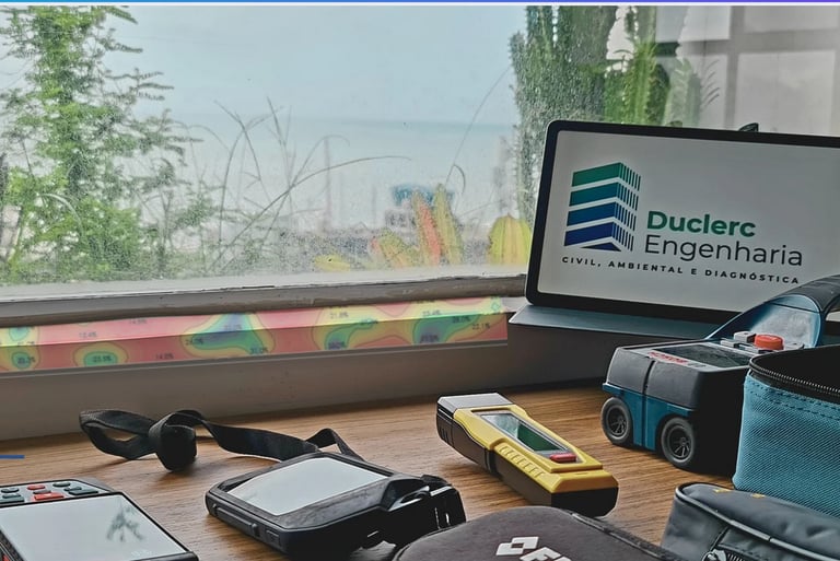 Equipamentos de diagnóstico técnico da Duclerc Engenharia utilizados em vistorias, inspeções e períc