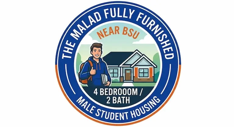 "Fully furnished 4-bedroom male student housing rental near Boise State University (BSU)."