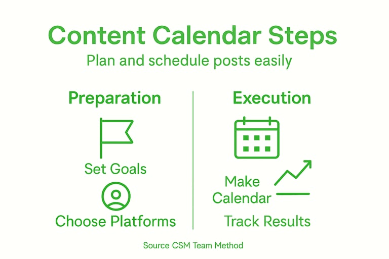 Infographic showing steps for social content calendar