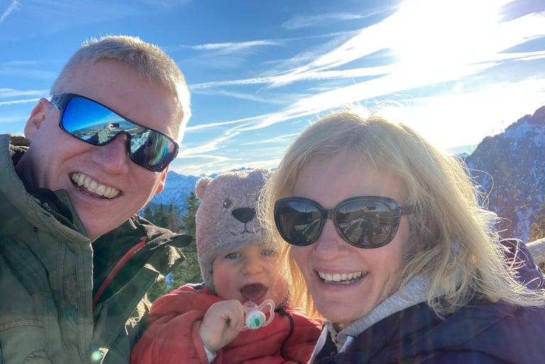 Family enjoying the mountains on New Years Day