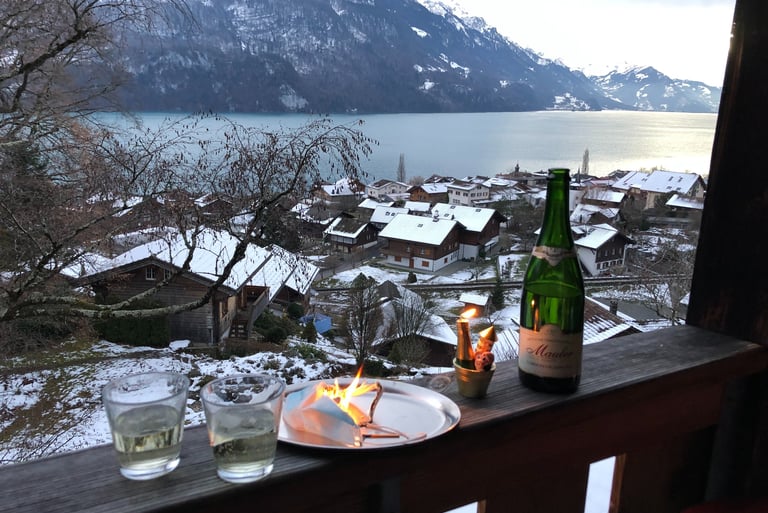 Burning the covid face mask, an offering for the gods on new years eve in Brienz
