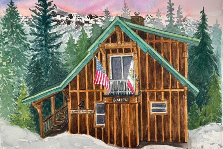 Cozy cabin watercolor painting