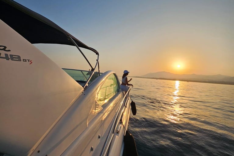 targa 48 gt woman on the boat enjoy the spanish sun