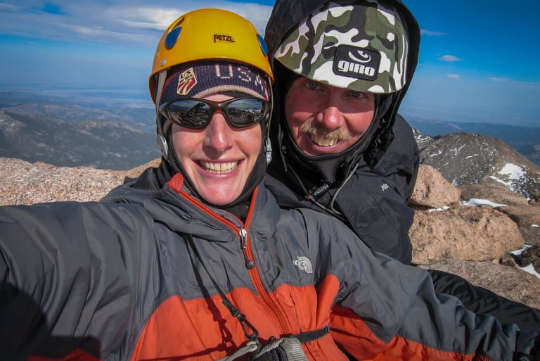 Lisa Foster on the summit of Longs Peak with Jim Detterline