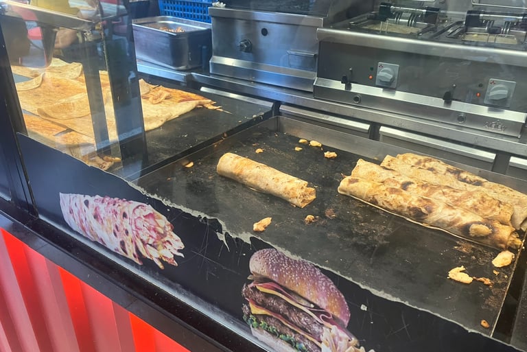 Turkish chicken wraps on a griddle