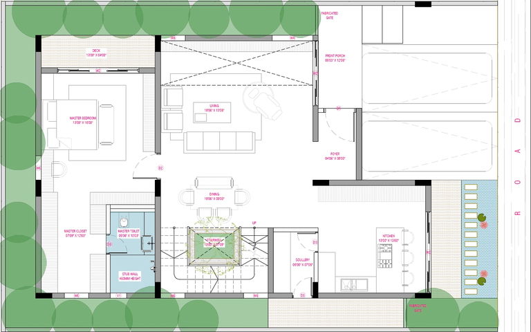 North facing Fortune Hestia villa ground floor plan with spacious living, dining, and private garden
