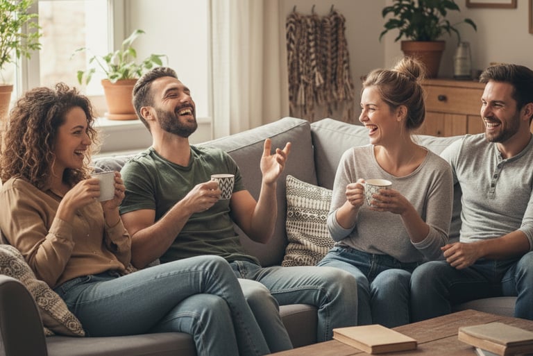 a group of people sitting on a couch