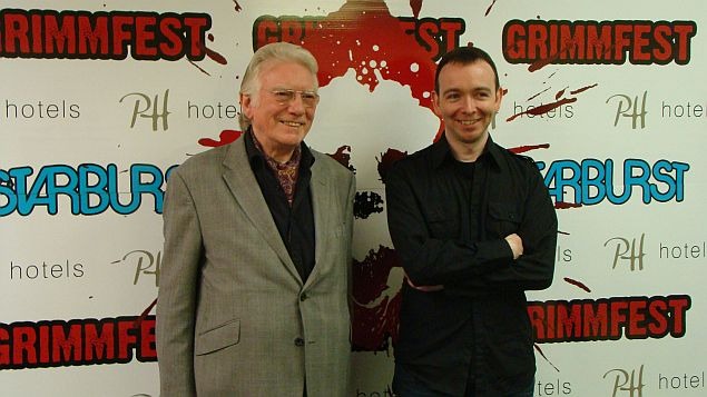 James Moran and Alan Ford at the media wall at GrimmFest Film Festival