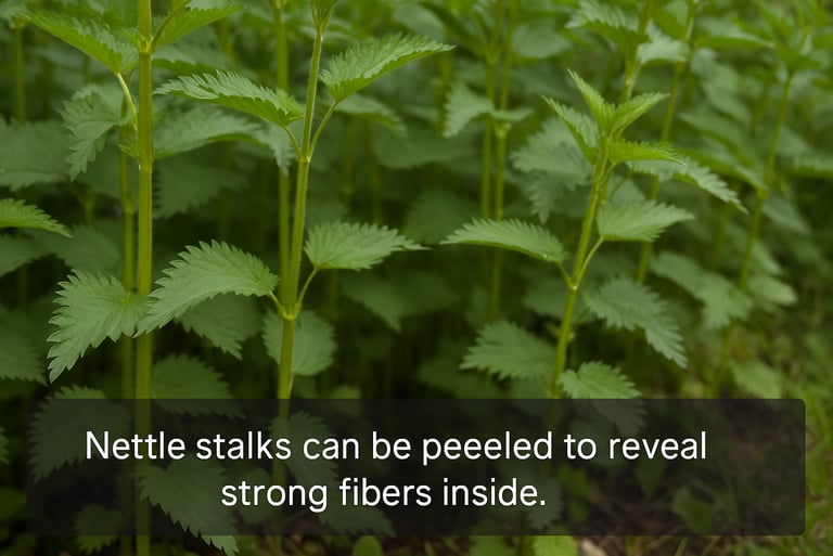 Nettle plant stalks ready to be peeled for making durable cordage fibers