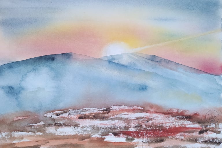 aquarelle originale coucher de soleil promesse