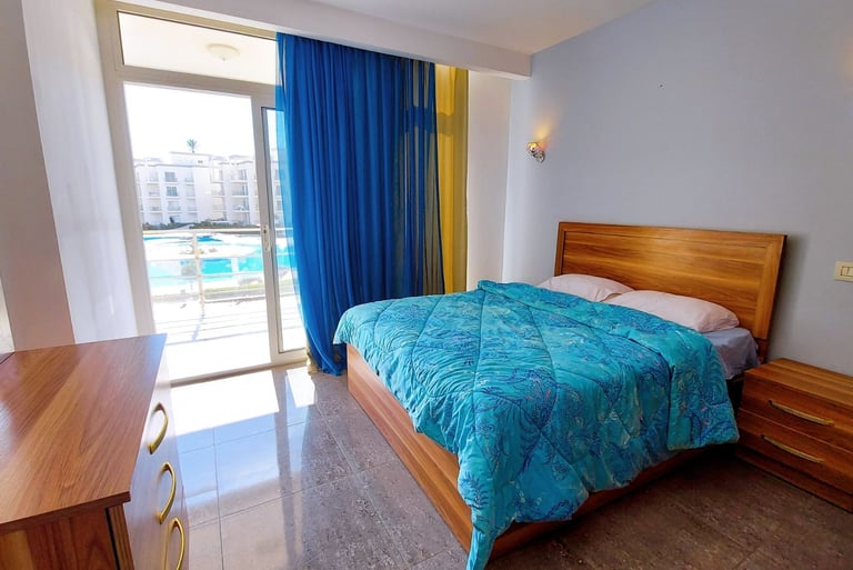  1 bedroom sunny beach first floor with balcony pool view 