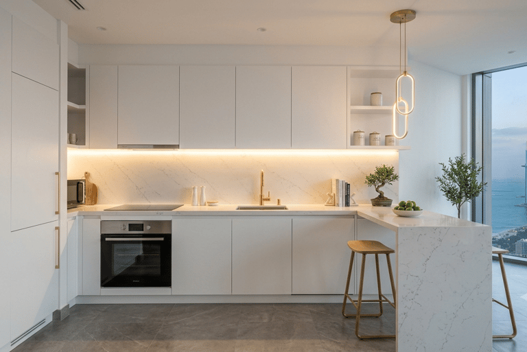Airbnb kitchen renovation Dubai — compact modern design by Mostreno