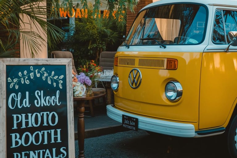 Yellow Volkswagen at Holiday party VW Bus photo booth