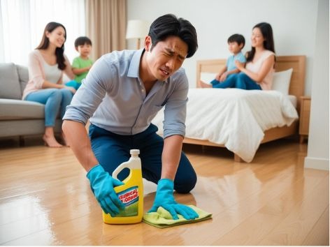 anh thanh niên chán ghét việc lau nhà