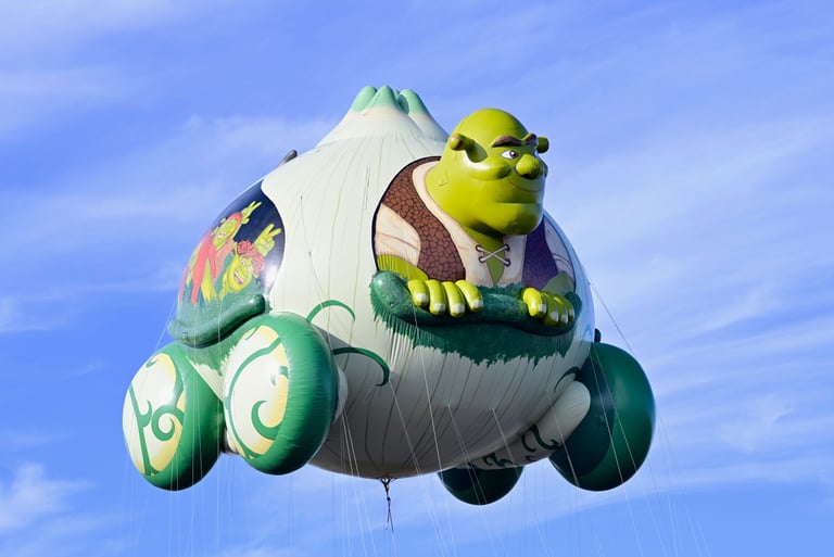 New Shrek Onion Carriage Balloon, front view, 2025