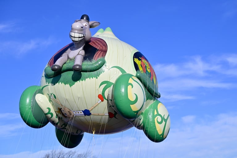 New Shrek Onion Carriage Balloon, back view, 2025