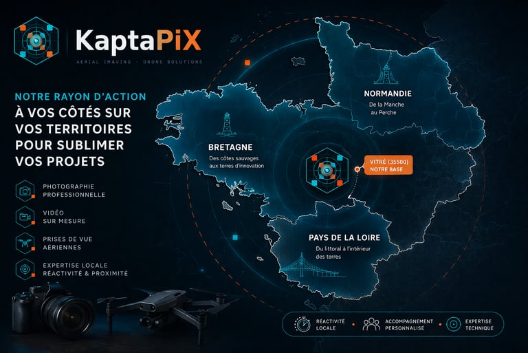 Drone à Vitré, Rennes, Laval, Nantes, Saint-Brieuc, Vannes, Brest, Quimper, Pontivy, Loudéac.