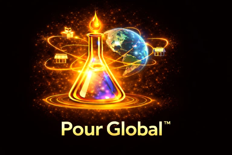 Pour Global distribution logo representing worldwide sales and fulfilment layer