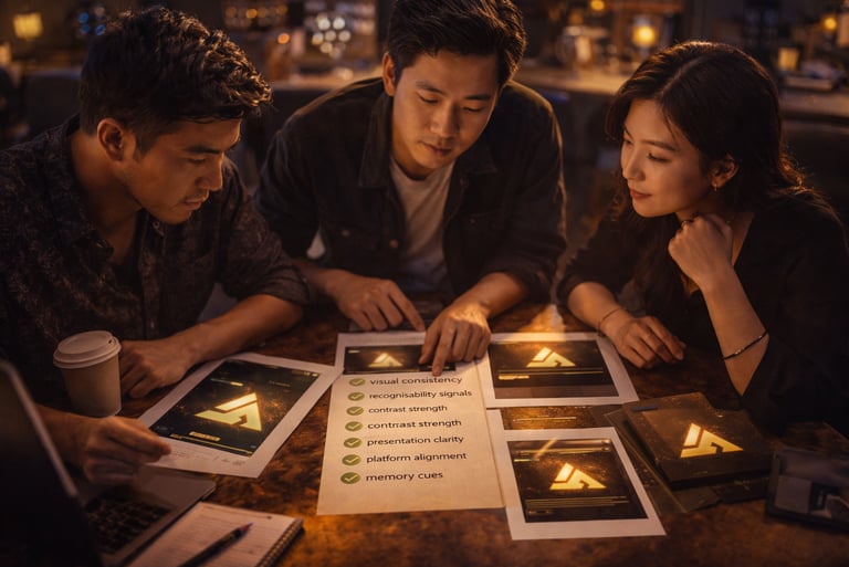 Customers reviewing printed brand materials together at table