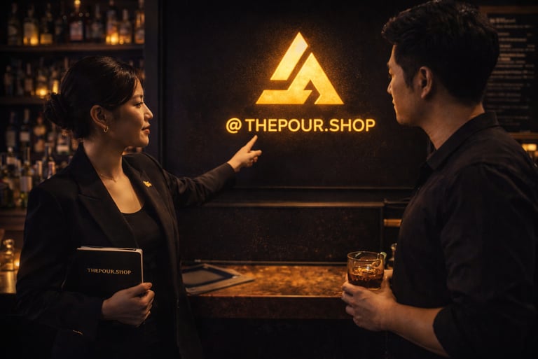 Staff explaining brand display board to customer inside venue