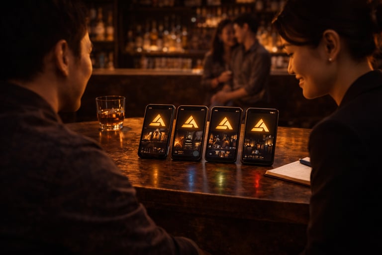 Brand cards displayed on table in venue showing marketing tools in use