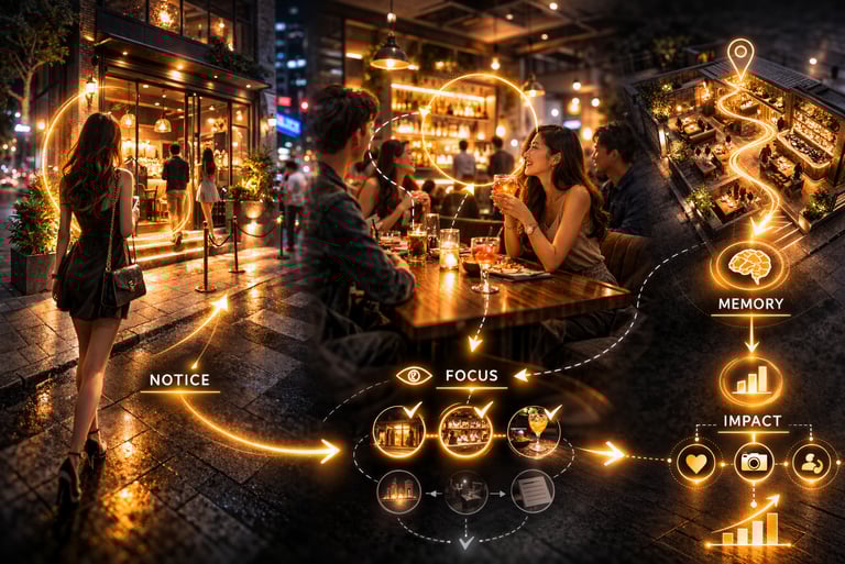 Visual representation of hospitality growth system connecting customer touchpoints and venue activation
