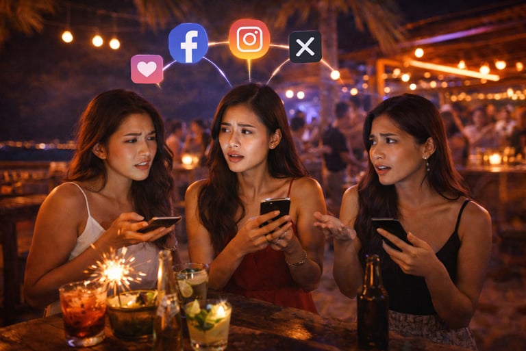 Guests reviewing content together at restaurant table highlighting peer-driven hospitality engagement