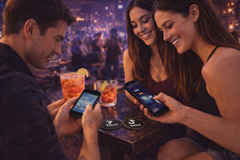 customers ordering drinks using contactless nfc phone interaction