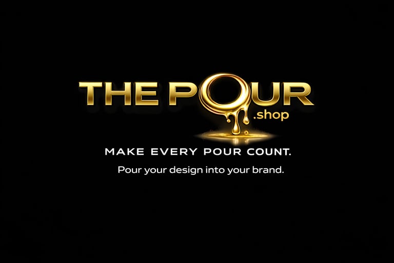 The Pour Shop primary logo on black background used for brand identity and website header