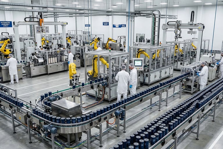 MakexCar automated fuel filter manufacturing line with robotic assembly and quality control