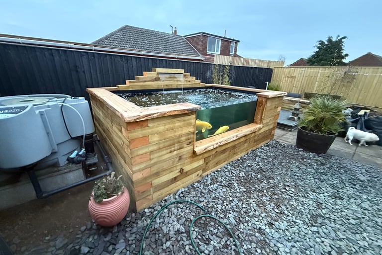 Premium Sleeper Wood Raised Koi Pond With Viewing window
