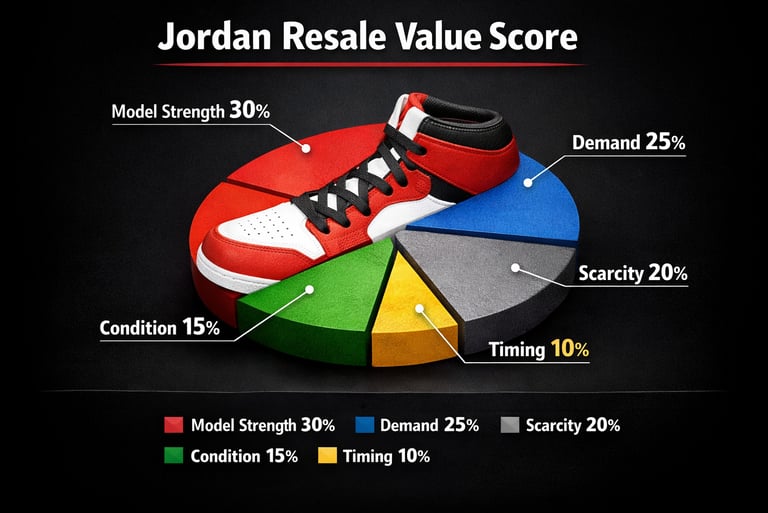A pie chart showing Jordan resale value score weighting percentages