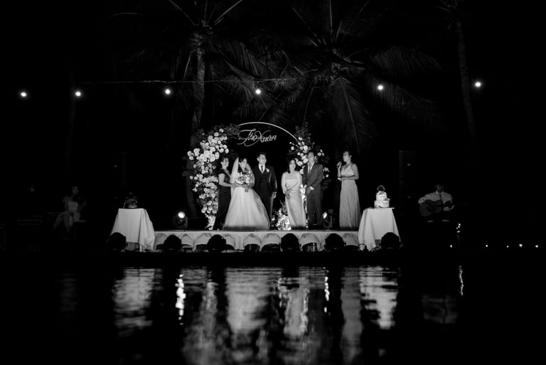 a couple of people standing on a stage