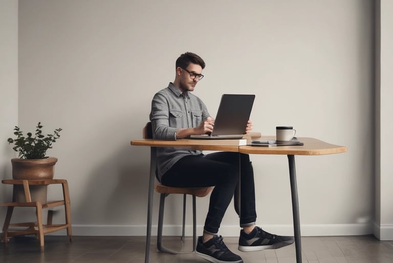 a person sitting at a table with a laptop