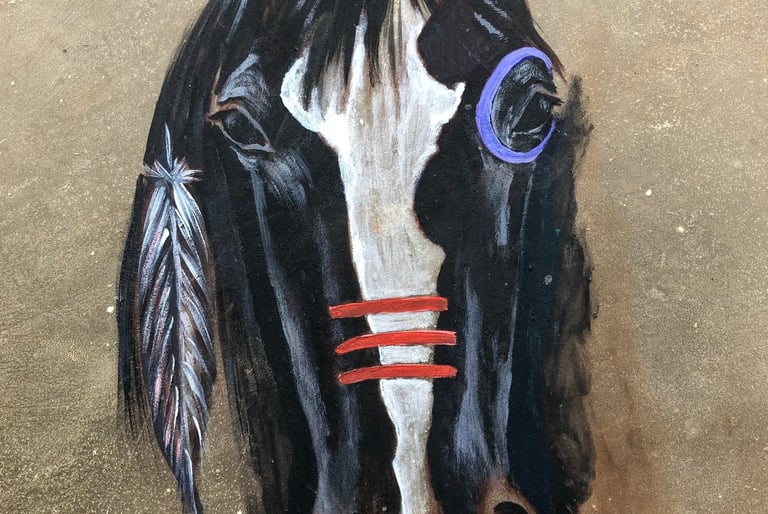 Beloved Blossom, drum painting in acrylics. Oak frame with Red Stag Hide birthed in ceremony