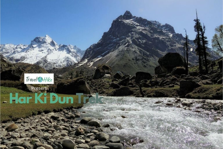 Trekkers scaling the lush trails of the Himalayas.