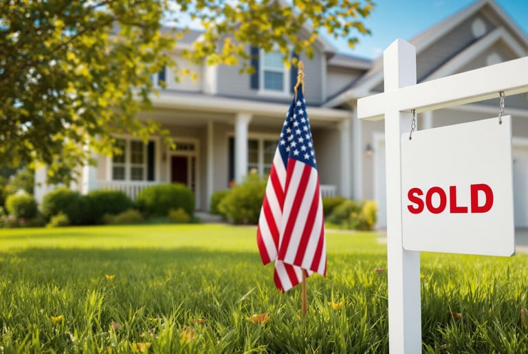 a sold sign with an American flag