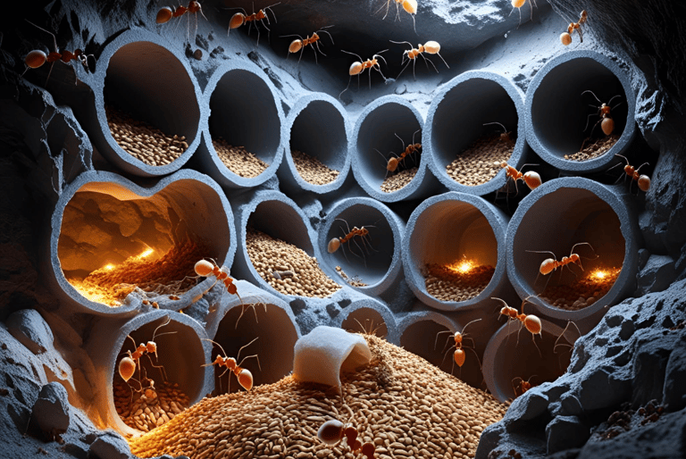 a group of ants in a cave with a lot of ants in it