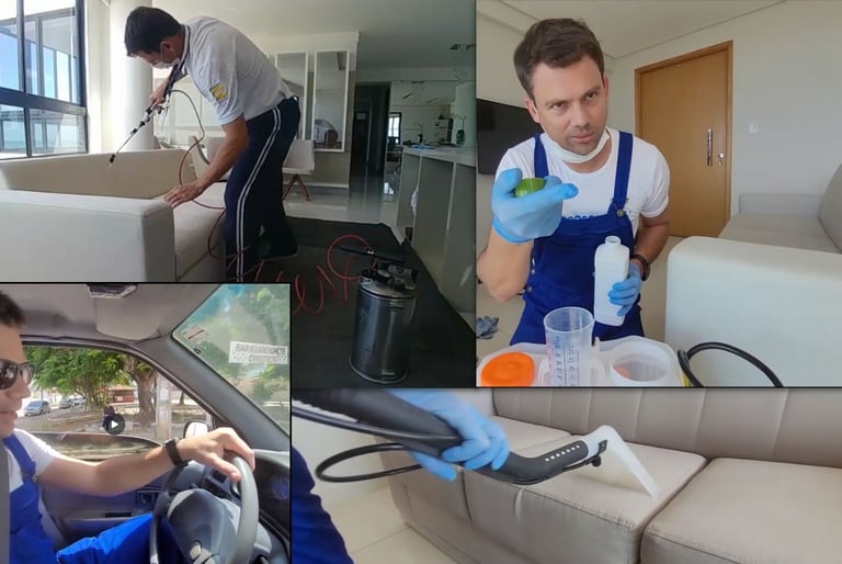 Aluno praticando limpeza no Curso de Higienização de Estofados