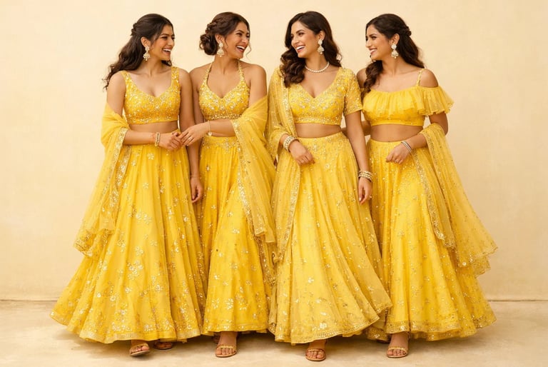 elegant yellow lehenga choli outfits with intricate embroidery