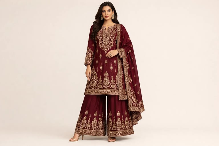 embroidered palazzo suit