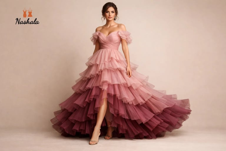 ruffle layered gowns