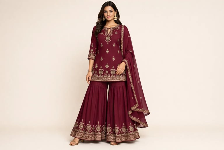 short kurta with sharara