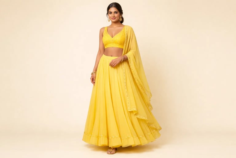 yellow lehenga choli with a matching dupatta.