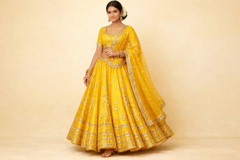 yellow designer lehenga choli with gold embroidery