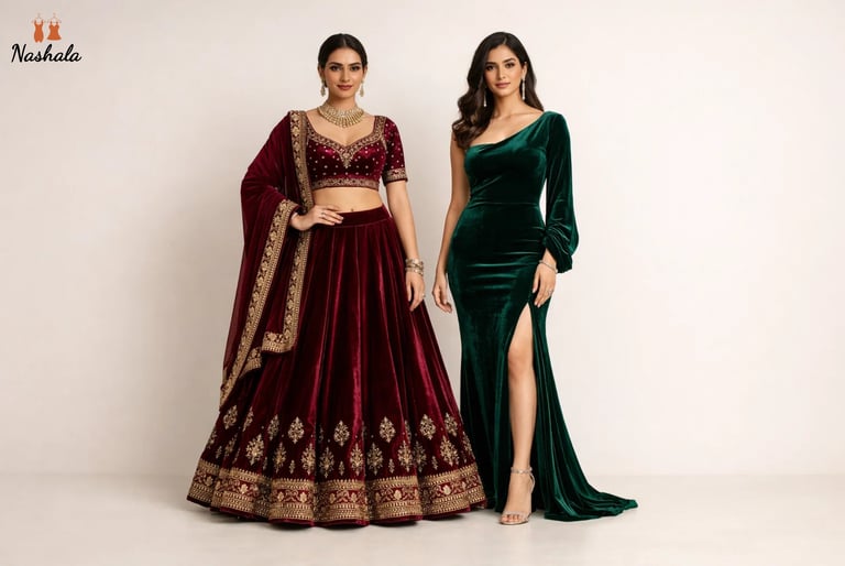 velvet lehenga or gown