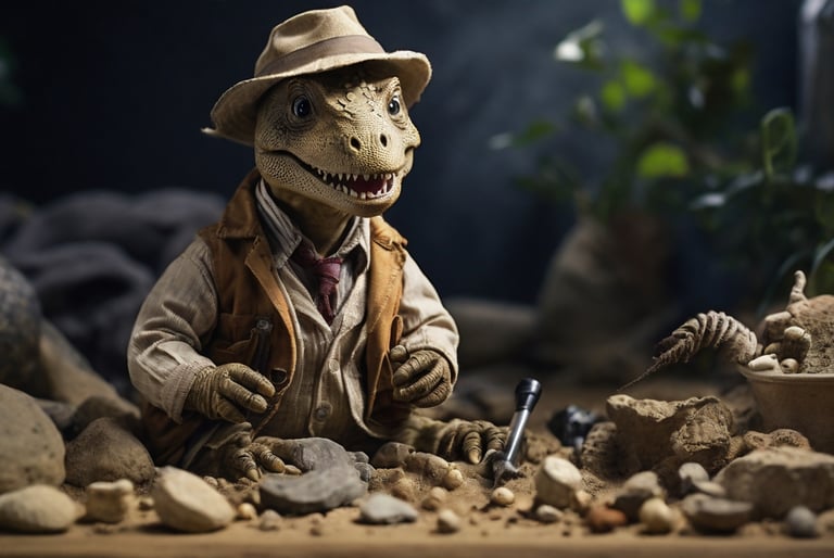 dinozauras kasinėja fosilijas