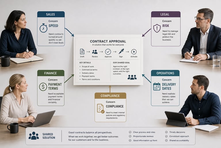 Stakeholder analysis aligning sales, finance, legal and operations teams around contract approval decisions.